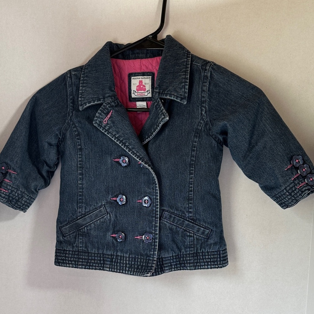 Baby gap blue jean jacket pink quilted lining size 18-24 months